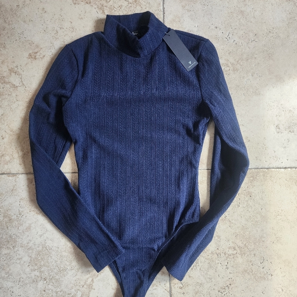 Lulu's Navy Ribbed Turtleneck Long Sleeve Bodysuit